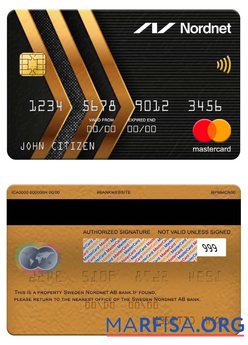 Realistic Sweden Nordnet AB bank mastercard sample